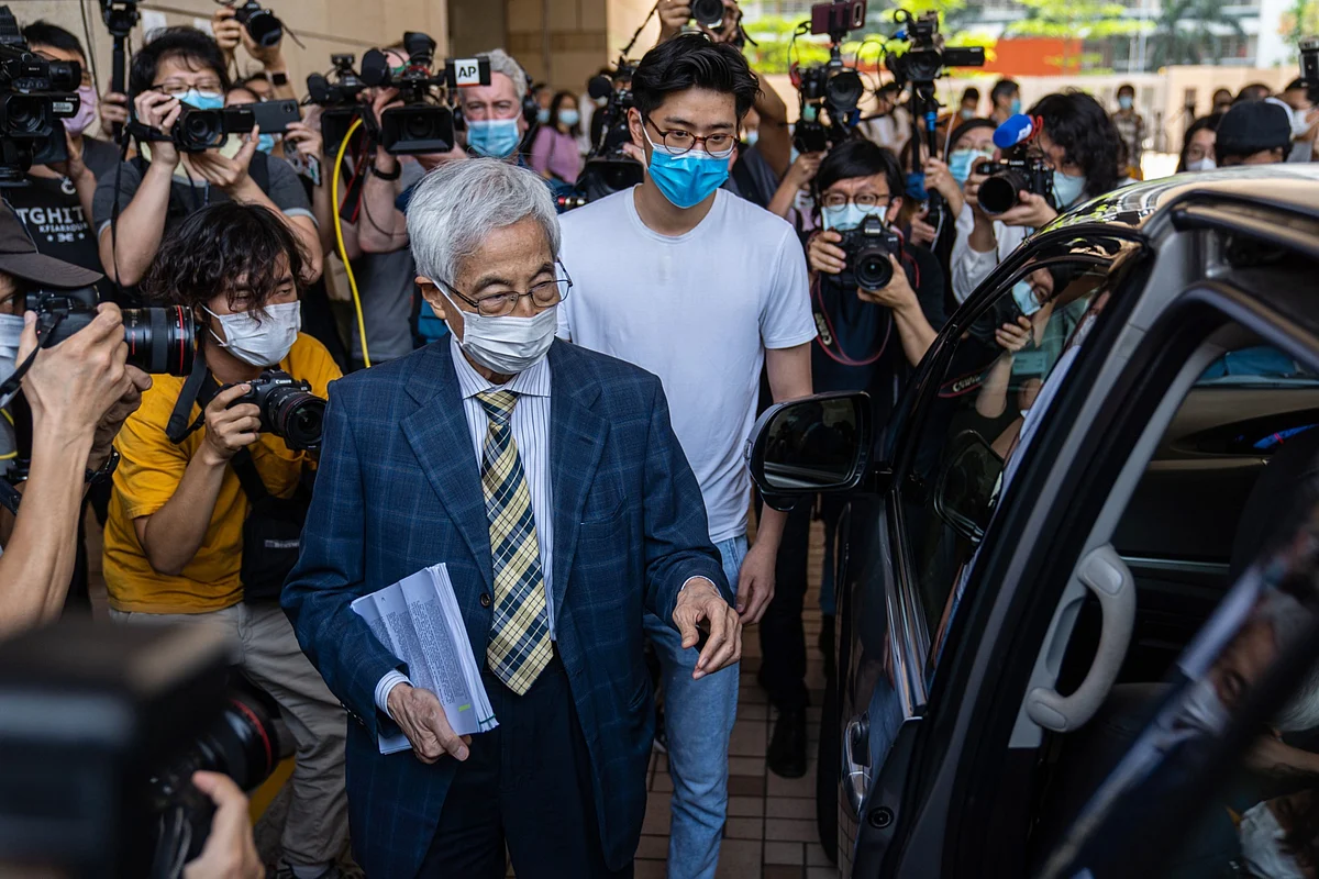 Martin Lee leaves the West Kowloon Magistrates Courts on April 1, 2021. (Photographer: Chan Long Hei/Bloomberg)