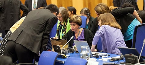 Negotiators at the Vienna meeting of Montreal Protocol parties (Photo credit: http://www.iisd.ca)