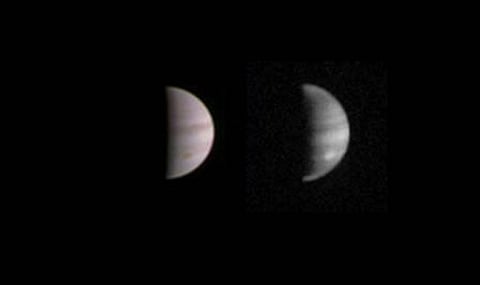 The dual view of Jupiter was taken on August 23 when NASA’s Juno spacecraft was 4.4 million kilometres from the gas giant planet on the inbound leg of its initial 53.5-day capture orbit
Credits: NASA/JPL-Caltech/SwRI/MSSS