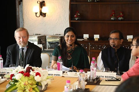 Minister of State for Health and Family Welfare, Anupriya Patel, along with K Srinath Reddy, President - Public Health Foundation of India, and John Beddington, Advisor, University of Oxford launching the SAPLING initiative in New Delhi. Credit: PHFI