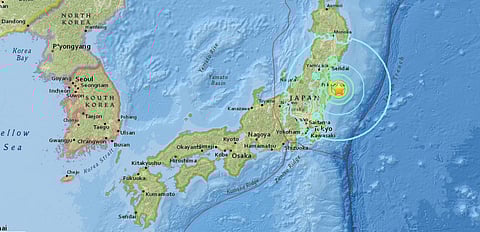 The US Geological Survey map shows the magnitude 6.9 earthquake off the coast of Japan
Credit: USGS