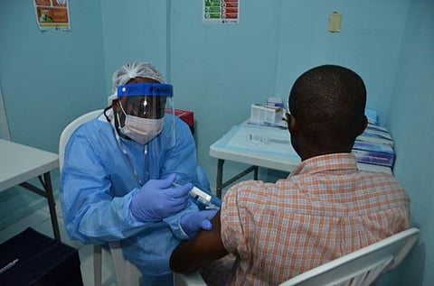 A volunteer being vaccinated for an Ebola vaccine study (Credit: Sally Hodgson/NIAID)