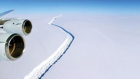 A NASA scientist
with project
IceBridge took
this photograph
of the rift on
Larsen C ice
shelf in
November 2016 (COURTESY: NASA)