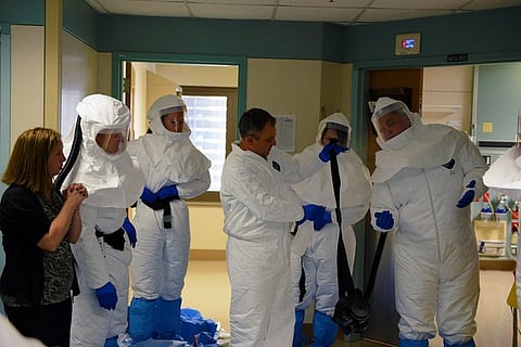 Ebola response team members undergo training. In 2015, the World Health Organization warned that unpredictable epidemics such as the Ebola crisis in West Africa could divert efforts and resources away from neglected diseases
Credit: Army Medicine/Flickr