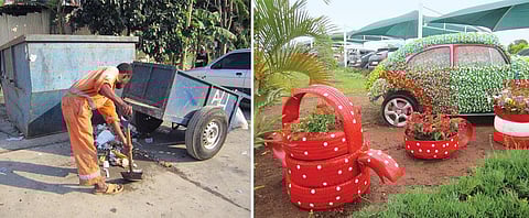 In Zanzibar (extreme left), authorities collect only 40 per cent of garbage. Local urban bodies in Swaziland create displays out of waste to promote a culture of recycling (Photographs: Swati Sambyal)