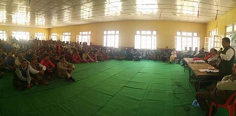A public meeting of close to 1,000 people from various villages in Kinnaur was held at Ambedkar Bhavan. Credit: KVASS
