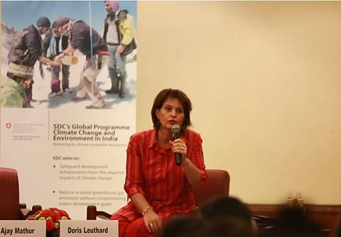 President Leuthard explained how Switzerland is trying to reduce energy consumption through energy-efficient mobility and housing. Credit: TERI