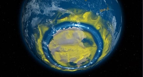 There has been about 20 per cent less ozone depletion during the Antarctic winter as compared to 2005. Credit: NASA