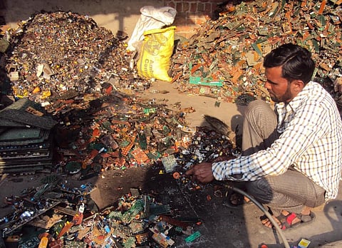 In 2016, the world generated 44.7 million metric tonnes (Mt) of e-waste, of which only 20 per cent was recycled.  Credit: Sadia Sohail/CSE