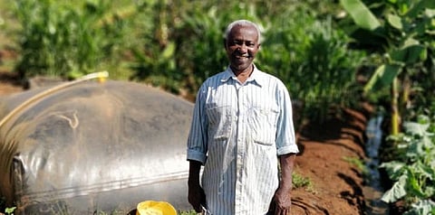 Samuel Gachau Kimani bought a biogas digester from Sistema Biobolsa, a start-up that is committed to creating value from waste. Credit: Author