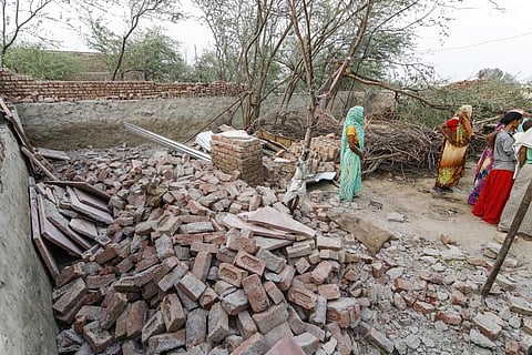A large portion of this house in Rajasthan’s Bharatpur district caved in during the storm, killing 40 sheep. Credit: Vikas Choudhary