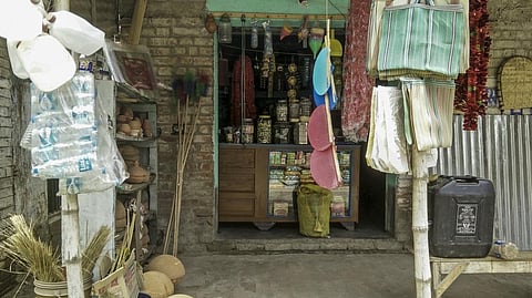 A mix of old and new items stocked at a village store in Northern West Bengal. The presence of plastic packaging and plastic products is difficult to miss, as is the mess it creates in agricultural fields, local drains and eventually the river itself. Credit: Siddharth Agarwal