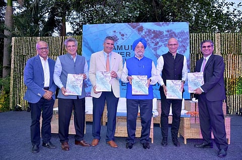 Pankaj Vir Gupta, José Ramón Barañano, Ambassador of Spain to India, Thomas Katsouleas, Provost of the University of Virginia, Hardeep Singh Puri, Union Minister of Housing and Urban Issues, and Inaki Alday (Left to Right)