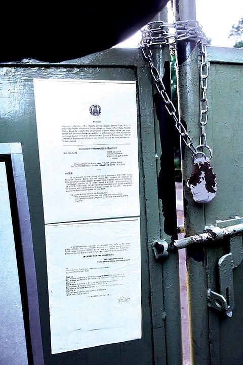 The May 28 shutdown order on the gate of the Sterlite Copper factory in Thoothukudi, Tamil Nadu (Photographs: Akshit Sangomla)