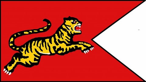 An artist's depiction of the "Jumping Tiger" royal standard of the Medieval Tamil Chola Empire that stretched over South India, Northern Sri Lanka and even Bengal and parts of Southeast Asia. The tiger was the royal emblem of the Cholas Credit: Wikimedia Commons