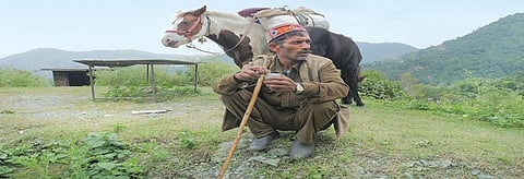 Roshan Lal, a member of the Gaddi nomadic community, says that he has to go higher and face hurdles like increased thefts on the travel routes since rainfall and snowfall have considerably reduced in Spiti valley. (Credit: Srikant Chaudhary)