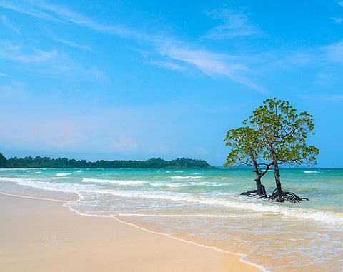 A beach on an uninhabited island in the Andaman and Nicobar archipelago. Credit: Getty Images