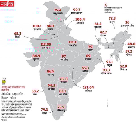 नक्शे में देखें किस राज्य में वायु प्रदूषण से हो रही हैं कितनी मौतें