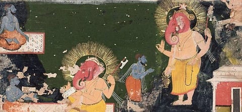 Ganesha writing the Mahabharata, dictated by Vyasa. Image: Wikipedia