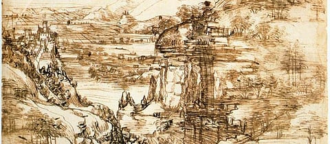 Leonardo da Vinci, Landscape drawing for Santa Maria della Neve on August 5, 1473. Photo: Wikimedia commons