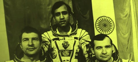 Rakesh Sharma with Russia's Yury Malyshev and Gennady Strekalov went to space on the Soyuz T-11. Photo; Youtube