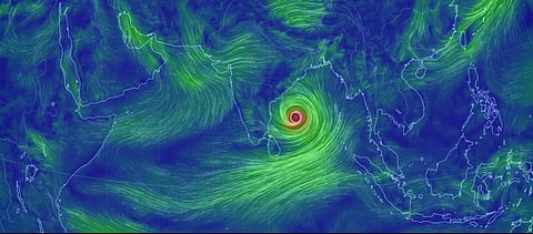 A photo by the website 'Earth Nullschool', showing Cyclone Fani in the Bay of Bengal