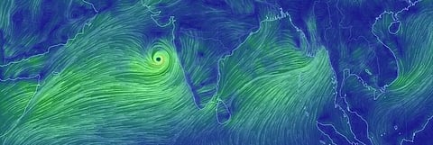 Cyclone Vayu moves towards Gujarat coast. Image: Earth Nullschool