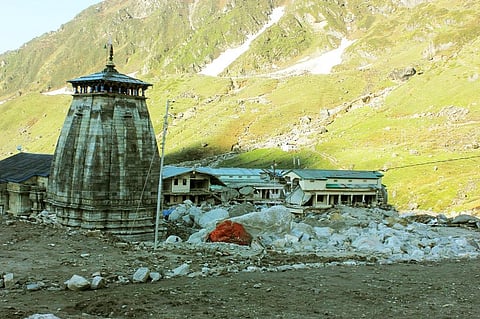 Kedarnath temple with destroyed houses during 2013 floods. Photo: Getty Images