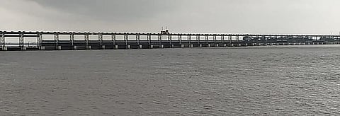 The flooded Kosi Barrage in Bihar's Supaul district, swollen after rains in North Bihar as well as upstream in Nepal. Photo: Krishna Mishra