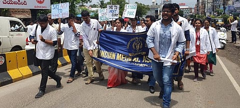 Doctors striking in Visakhapatnam on July 31, 2019