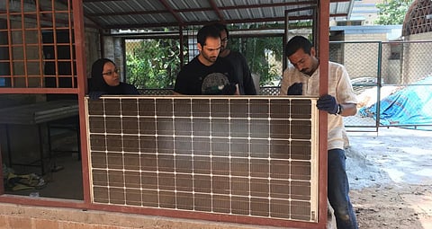 The extension of a laboratory constructed using End of Life PV panels by the Indian Institute of Science team. Photo: Henna