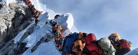 File photo of climbers queueing to reach the Everest summit. Photo: Facebook/Nirmal Purja