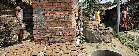 This twin-pit toilet was constructed in May 2017 using concrete rings under SBM in Maithani block of Bihar's Begusarai district. Photo: Vikas Choudhary