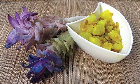 Yaipan belongs to the ginger family. Eaten raw, it gives the flavour of turmeric (Photograph: Chitra Balasubramaniam)