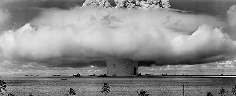 'Baker Shot', part of Operation Crossroads, a nuclear test by the United States at Bikini Atoll in 1946. Source: Wikipedia