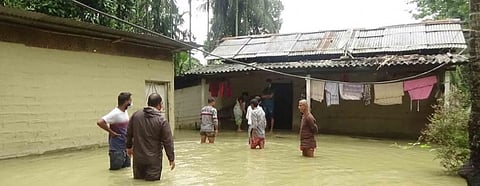 Flood Waters of the Buhradia river submerge twelve villages under Paschim Nalbari revenue circle in Assam. Photo: @airnewsalerts