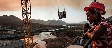 The Grand Ethiopian Renaissance Dam, a 145-metre-high, 1.8-kilometre-long concrete colossus is set to become the largest hydropower plant in Africa. (Photo by EDUARDO SOTERAS/AFP via Getty Images)