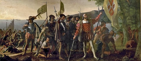 Christopher Columbus lands in the New World. Photo: Wikimedia Commons