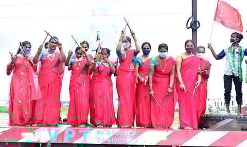 A demonstration in Telangana to protest against the new farm-related legislations. Photo: Kirankumar Vissa