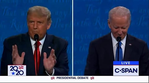 US incumbent President Donald Trump and Democratic challenger Joe Biden at the debate where Trump called India 'filthy'