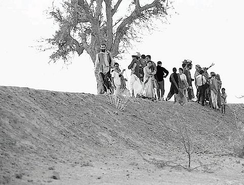 जमीनी ढलान से भागते पानी को रोकने वाली खड़ीनों को धोरा भी कहा जाता है। अक्सर पहाड़ी ढलानों के नीचे 100 से 300 मीटर लंबाई वाले ये बांध पानी रोककर नमी बनाते हैं। इसके फाटक या किनारों से अतिरिक्त पानी बह जाने दिया जाता है (फोटो: अनिल अग्रवाल / सीएसई )