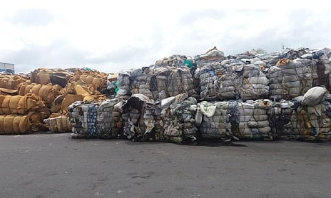 The containers of hazardous waste lying in the Port of Colombo. Photo: Hemantha Withanage