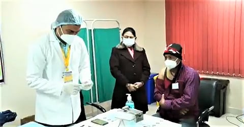 Sanitation worker Ram Babu, who was the first to get the vaccine in Bihar. Photo: C K Manoj