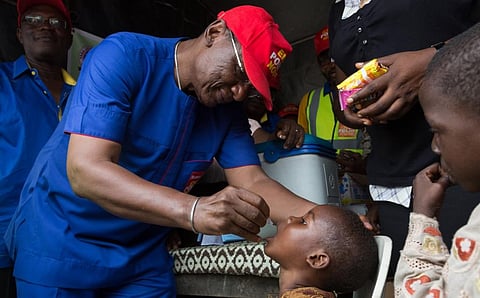 Tunji Funsho participates in polio immunisations in Lagos, Nigeria in 2017. Photo: Rotary International