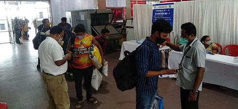 Passengers being screened for COVID-19 at the Bhubaneswar Railway Station. Photo: Ashis Senapati