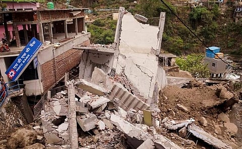 Destruction wrought by the cloudburst in Devprayag town of Uttarakhand. Photo: @INCUttarakhand / Twitter