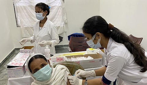 Vaccination being carried out at LMCH NLP, a government medical college in Assam. Photo: @LMCHAssam / Twitter