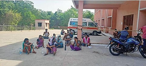 COVID-19 patients protest in front of a health centre in Odisha’s Angul district, demanding better healthcare   (Photograph: Bijay Mishra)