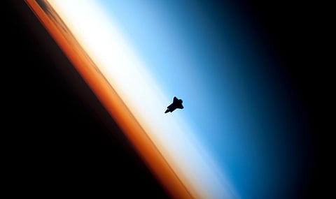 Space Shuttle Endeavour straddles the stratosphere and mesosphere in this photo by NASA. Photo: Wikimedia
