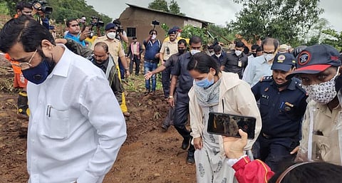 Uddhav Thackeray, Maharashtra Chief Minister, visits flood-affected areas in the state. Photo: @CMOMaharashtra / Twitter